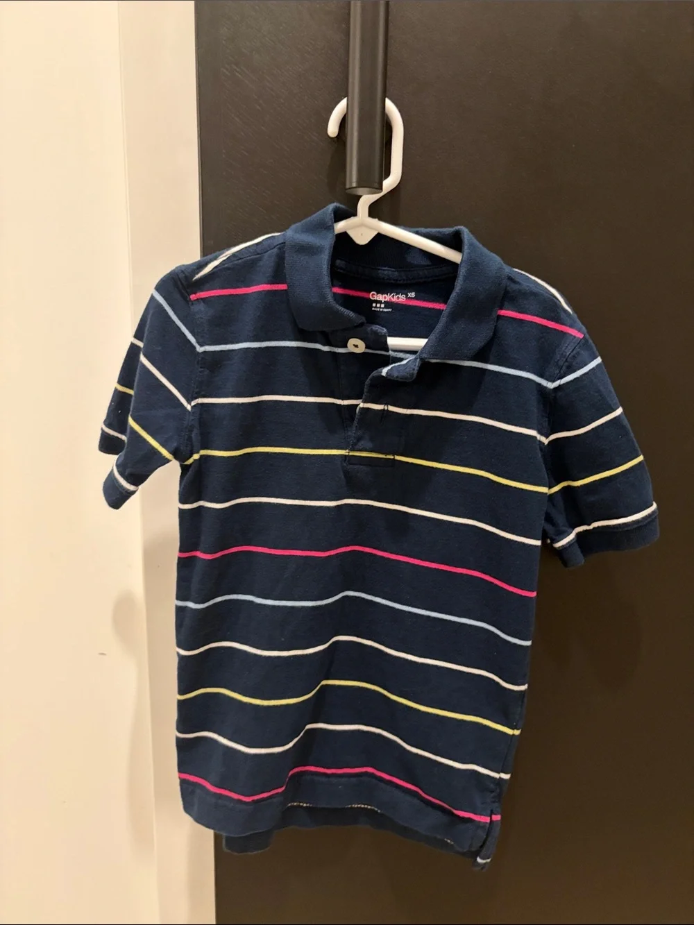 GAP Navy Polo with Pink, Yellow, White and Light Blue Stripes